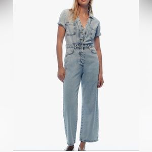 LONG DENIM SHORT SLEEVE JUMPSUIT LIGHT BLUE